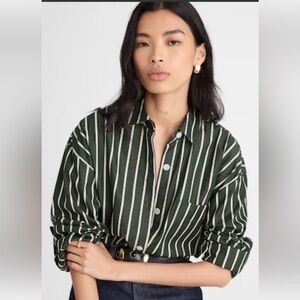 Madewell Forest Green Striped straight hem Button-Down Shirt
